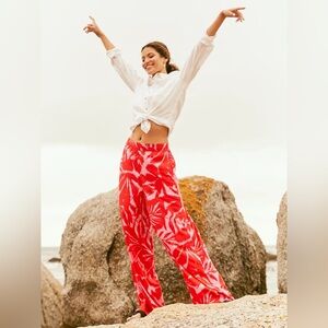 Fat Face Red & White Wide-Leg Tie-Dye Pants